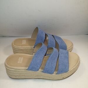 Eileen Fisher Mayla Denim Espadrille Slide Sandals Women's sz 6.5.